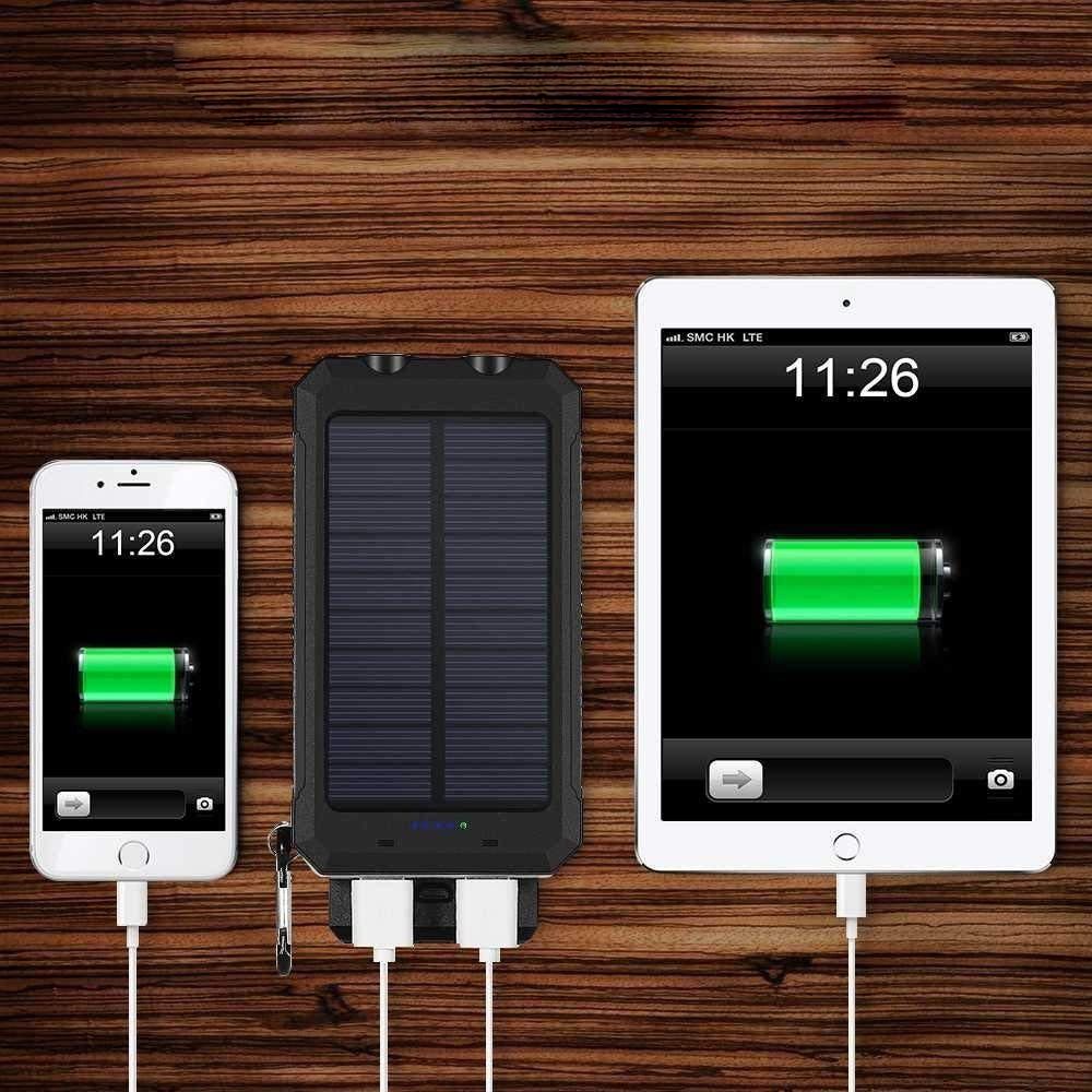 13000mAh Solar Powered Power Bank - Dual USB Output & Flashlight - Black_4