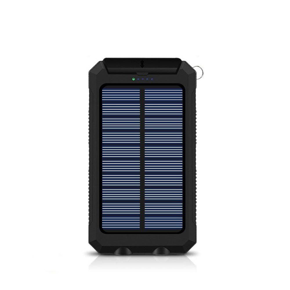 13000mAh Solar Powered Power Bank - Dual USB Output & Flashlight - Black_3