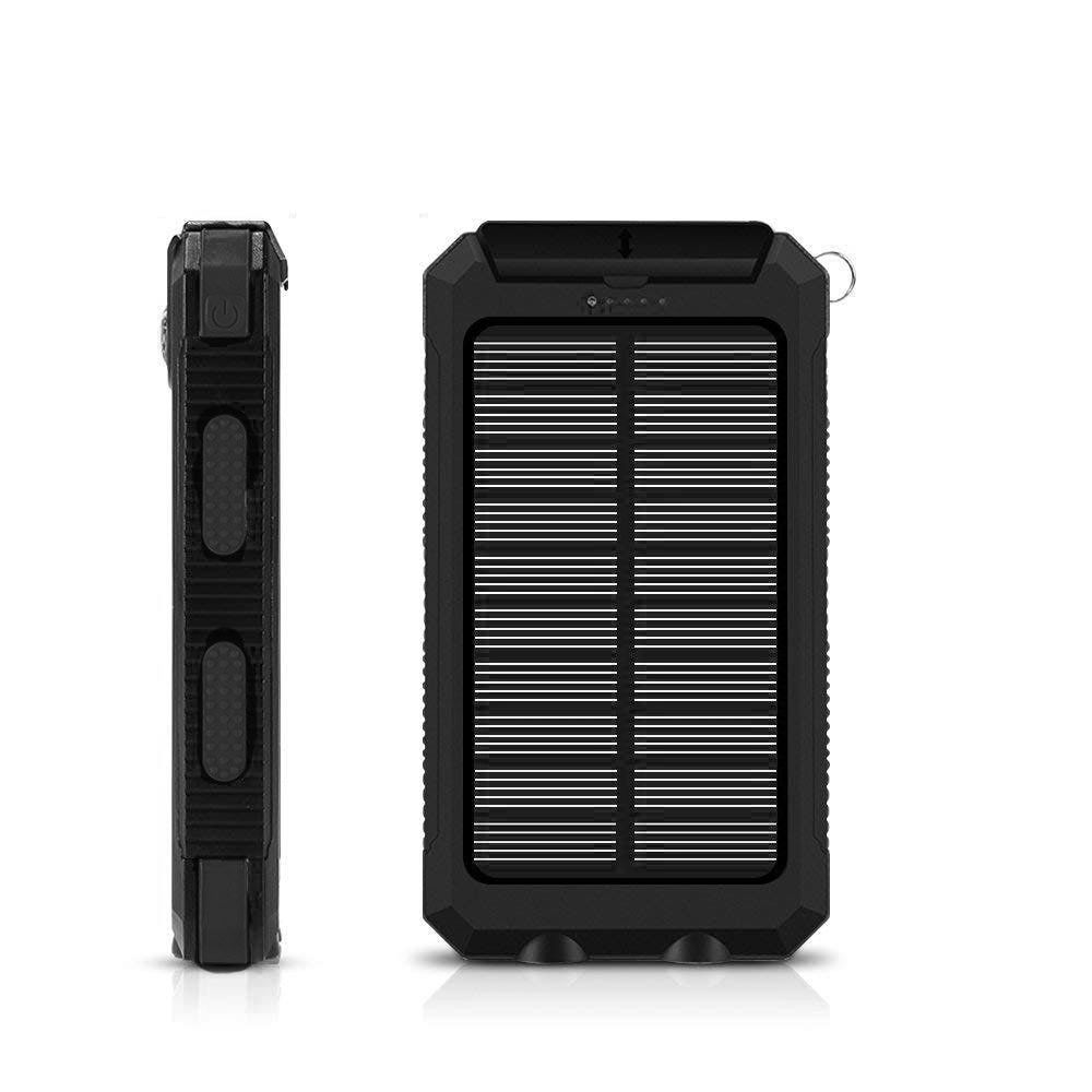 13000mAh Solar Powered Power Bank - Dual USB Output & Flashlight - Black_2