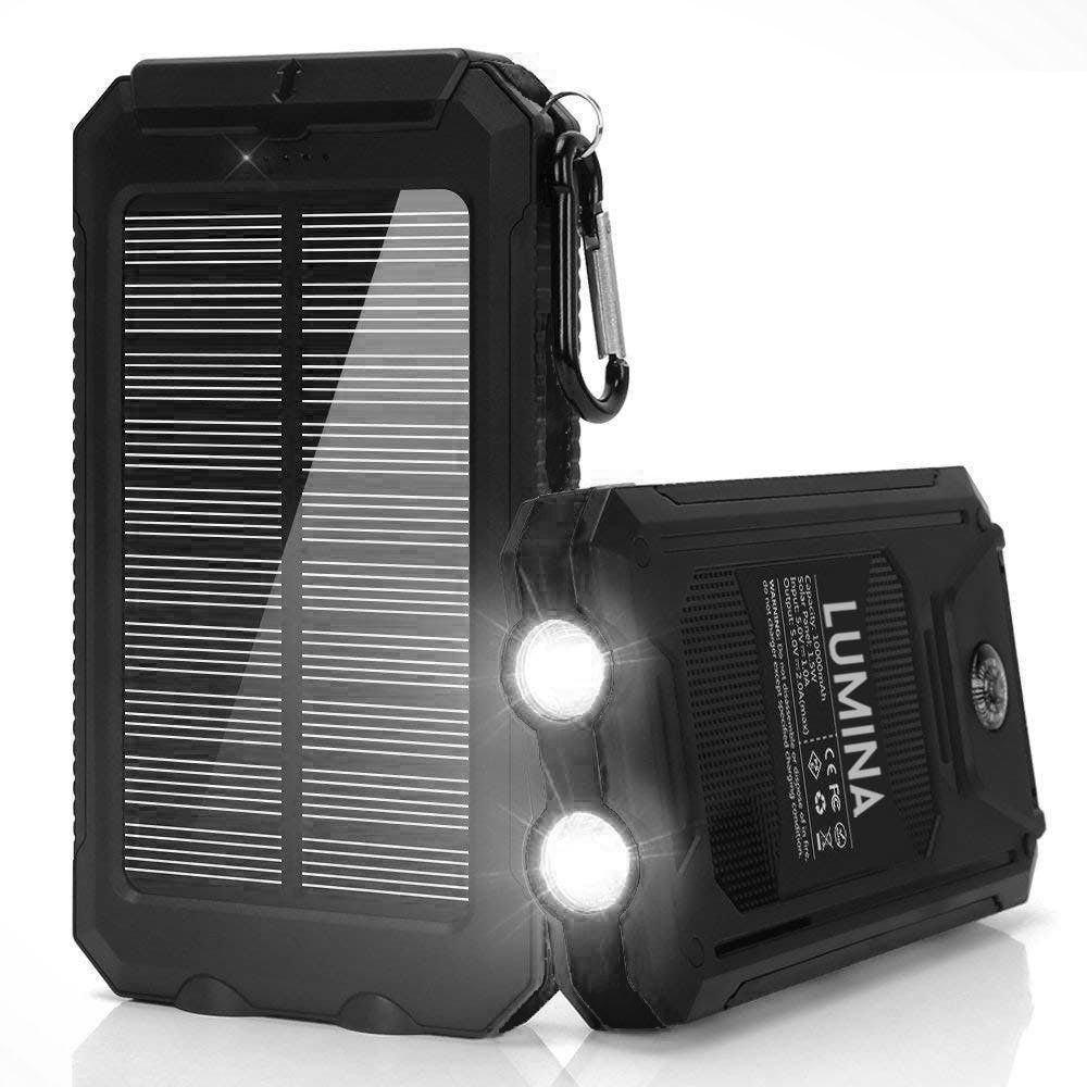 13000mAh Solar Powered Power Bank - Dual USB Output & Flashlight - Black_1